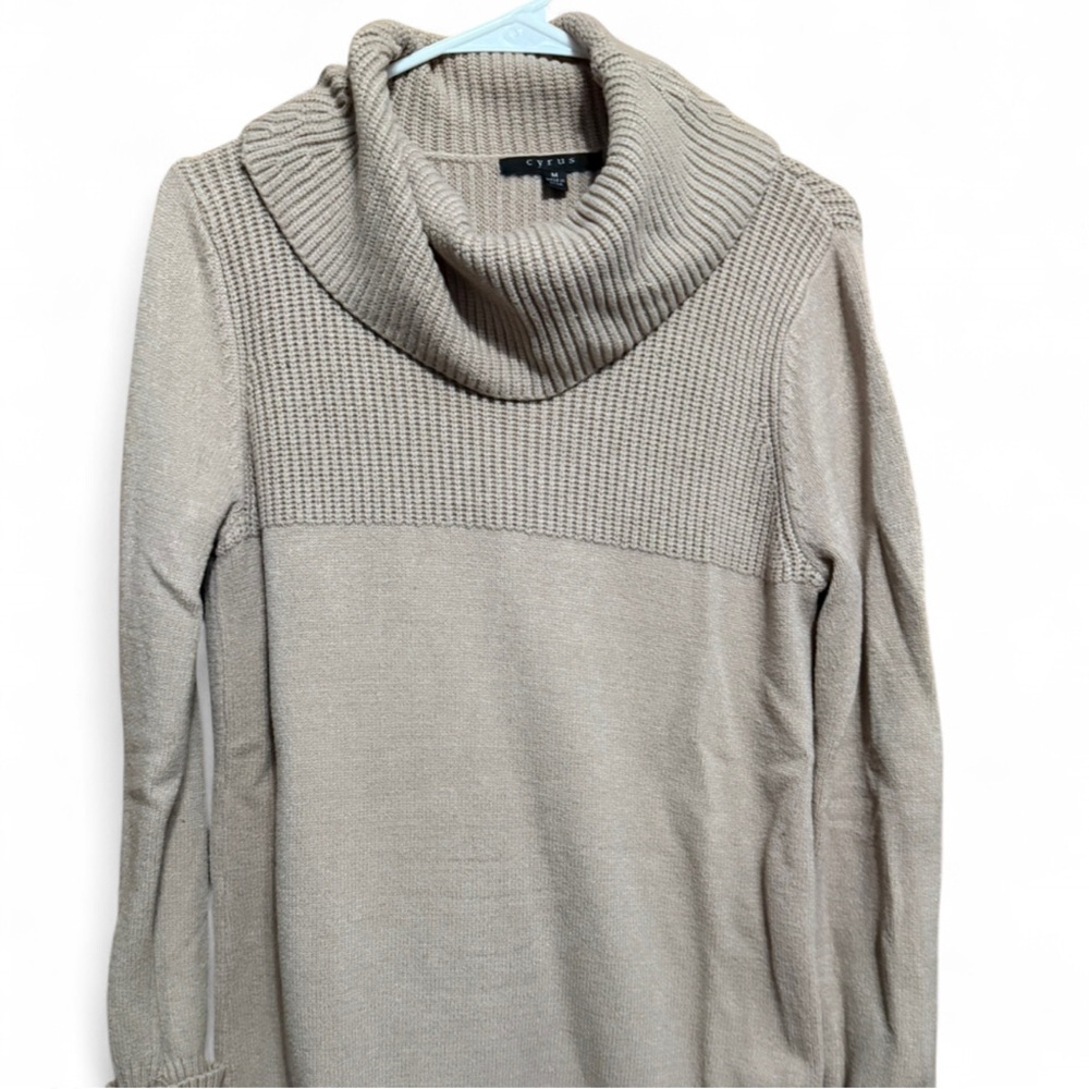 Cyrus Women's Beige Cowl Neck Sweater